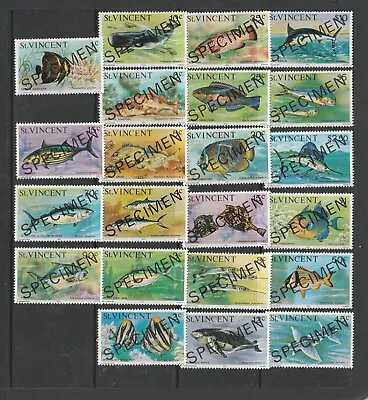 St Vincent. 1975 Fish Defs Complete 22 Vals Optd SPECIMEN UM/MNH • $12.44