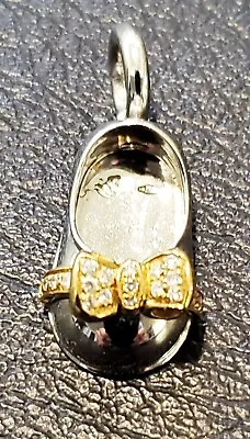 Aaron Basha 18k White Gold Baby Shoe Pendant With Yellow Gold Diamond Bow - Mint • $800