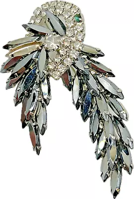 Vintage SPRAY BROOCH Pin Wheat Black Navette Rhinestone Costume Jewelry AS IS • $5
