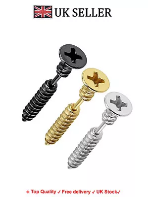 A Pair Of Silver Gold Black Steel Fake Screw Earring Ear Stud Plug Stretcher  • £2.19