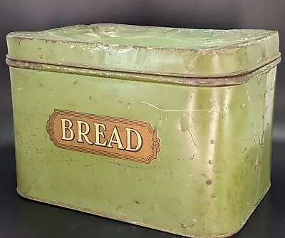 Vintage Large Green Tin Metal Bread Label Box Vent Holes 1930's • $75.81