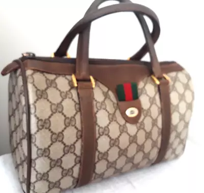 Gucci Brown Gg Monogram Vintage Boston Bag Serial:  39-02-006 . 51912 • $308.83