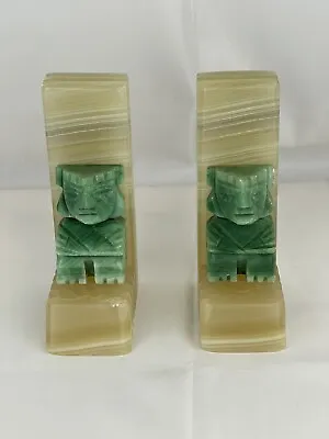 Carved Onyx Vintage Aztec Mayan Stone Figurine Bookends Set • $14.99