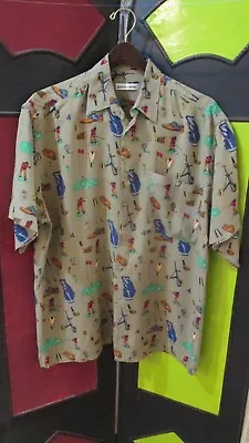 VTG. PIERRE CARDIN Short Sleeve Golf Themed Shirt-Rayon-Multicolor-SZ MED • $21.95