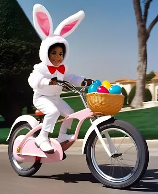 Boy Dressed As Easter Bunny Riding A Bike Wall Art • $3.11