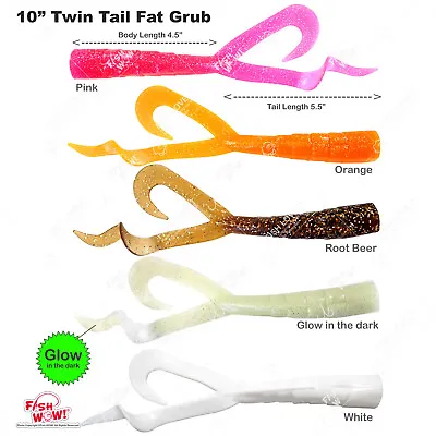 10  (with Tail Extended) Twin Tail Perch 8  Grub Pink Orange Root Beer Glow Lot • $15.88