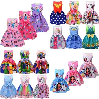 Kids Girls Cartoon Character Bow Dress Casual Princess Dress Party Birthday Gift • $19.99