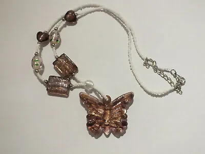 Murano Lampwork Glass Butterly Pendant Necklace And Earrings • £5.99