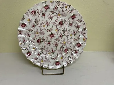 Vintage Spode Rosebud Chintz 9” Scalloped Luncheon Plate — Maroon Vine • $8.99