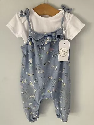 🐰LOVE THIS SET! 2pc Frilled Dungaree Set Baby Girls Clothing 6-9 Months • £4.28