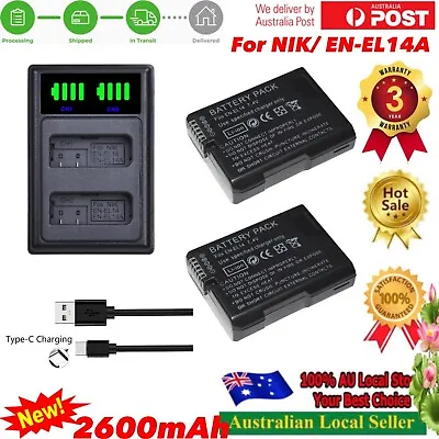 2xEN-EL14 EN-EL14a Battery + Usb-C Dual Charger C-Port For Nikon D3100 D3200 SLR • $58.95