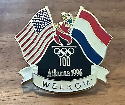 Atlanta 1996  Welcome  Welkom Netherlands USA Flags Olympic Pin • $5