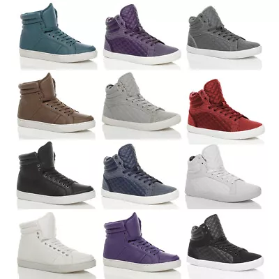 Mens Flat Lace Up Baseball Casual Hi High Top Ankle Boots Trainers Sneakers Size • £26.99