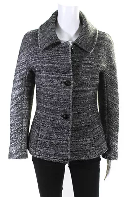 Missoni Womens Black Textured Cotton Wool Collar Long Sleeve Coat Jacket Size 6 • $60.01