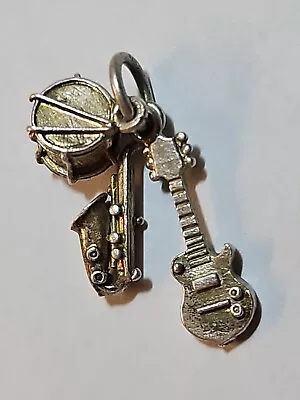 Sterling Silver Drum Saxophone Guitar Charm Music Band NOTE THE DETAIL!! VINTAGE • $13.99