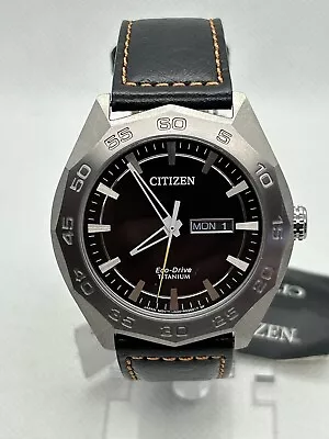 Citizen Men's Eco-Drive Titanium Brown Leather Strap Watch - AW0060-03E 44mm • $250