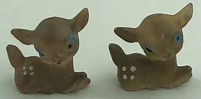 2 Vintage Miniature Plastic Baby Deer Figures Fawn Mini Big Blue Eyes Christmas  • $8