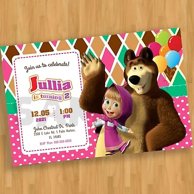 Masha And The Bear Birthday Digital Invitation Card Invite Template Evite • $3.49