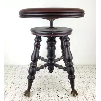 Antique Victorian A Merriam Co. Wood Glass Ball Clawfoot Piano Stool • $99.95