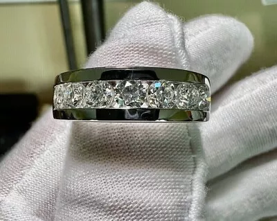 Real Moissanite 2.30Ct Round Cut Men's Eternity Wedding Band White Gold Plated • $164.99