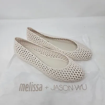 Melissa Jason Wu Tao Jelly PVC Beige Nude Woven Womens 10 Flats • $69.50