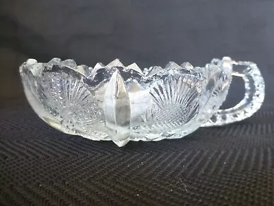 Paneled Thistle Pattern Glass Handled Nappie Possibly L G Wright • $10