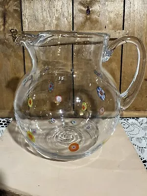 Murano Italy Leonardo Millefiori Art Glass Pitcher ~ Vintage Italian - Large • $65