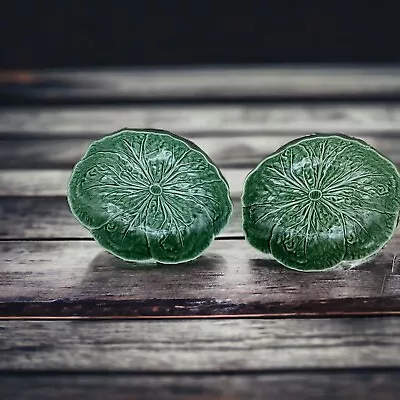 World Market Portugal Green Cabbage Leaf 8  Salad Bowl Lunch Plate Set Of 2 -NEW • $48.50