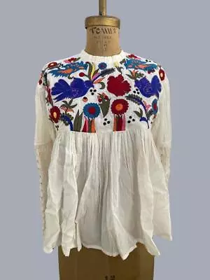 Embroidered Peasant Boho Blouse Top M By V.De.Vinster 100% Cotton Exotic Look! • $34.99