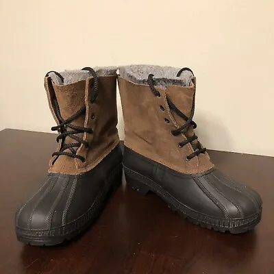 SnowMaster Boots Mens 6 Canada Insulated Waterproof Duck Leather Rubber Brown • $7.95