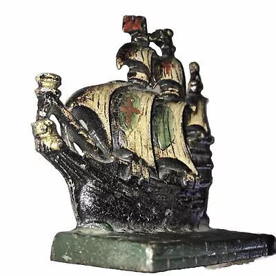 Vintage Painted Cast Iron  Sailing Ship  Metal   Heavy  Door Stop • $14.99