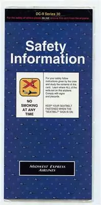 Midwest Express Airlines DC-9 Series 30 Safety Information Card  • $22