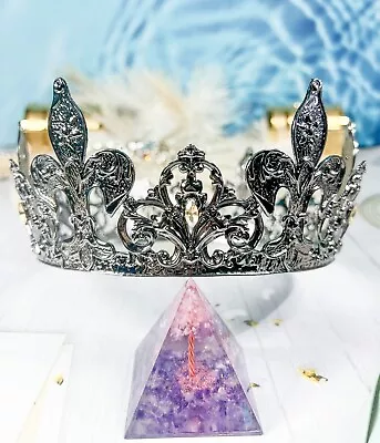 Vintage Royal Crowns For Women Gun Metal Princess Crowns Fleur De Lis Crown • $34.99