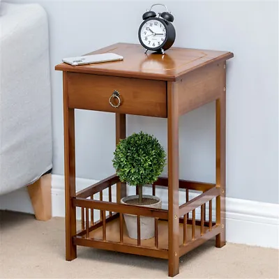 2/3 Tier Bamboo Bedside Tables Drawer Sofa Table Cabinet Bedroom Nightstand Lamp • $55.93