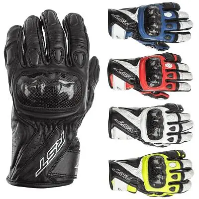 RST Stunt III Mens Motorcycle Gloves Short Leather Motorbike Sports Bike Glove • £39.99