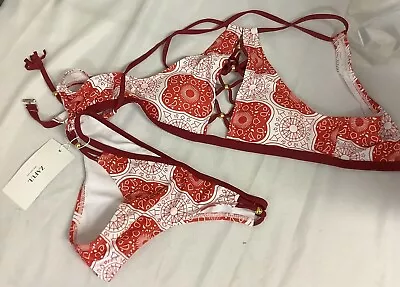 Zaful Womens Bikini Red Geometric Halter Neck 2 Piece Swimwear Size Small • $24.23