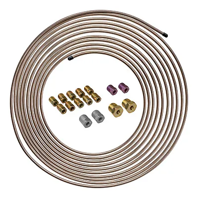 25 Ft 3/16 Copper-Nickel Brake Line Tubing Coil And Fitting Kit SAE Inverted • $29.99