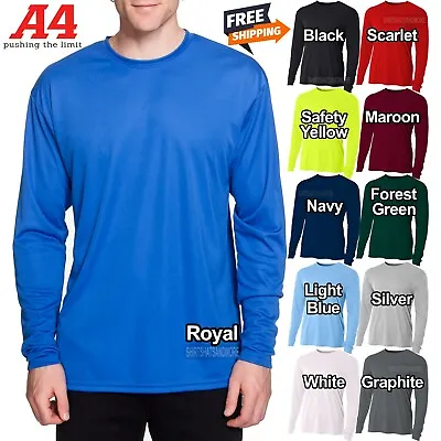 A4 Mens Moisture Wicking Long Sleeve T-Shirt Dri Fit Tee S M L XL 2XL 3XL NEW • $13