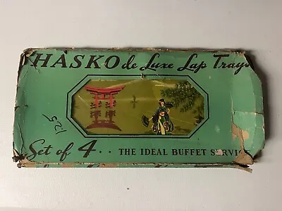 Set Of 4 Vintage HASKO Deluxe Lap/Buffet Asian Themed Wood Trays MCM • $16.99