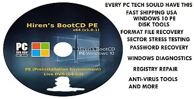 Hiren's Boot CD - PC Repair Virus Removal Clone Recovery Password Utilities • $7.39