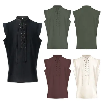 Medieval Men Vintage Tank Top Lace-Up Casual Vest Sleeveless T-Shirt Costume • $18.68