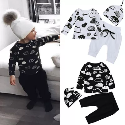 3PCS Outfits Set Newborn Baby Girl Boys Tops T Shirt+Long Pants+Hat Clothes New • $17.82