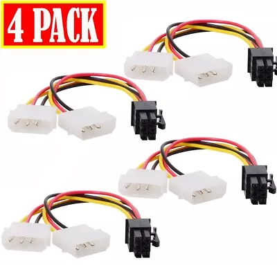 LOT OF 4 Dual Molex 4 Pin To 6 Pin PCI-E Express Adapter Power Cable Video Card • $8.80