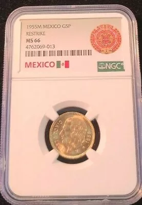 1955 Mexico Gold 5 Pesos G5p Hidalgo Ngc Ms 66 Gem Bu Bright Blazing Luster • $375