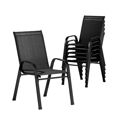 Gardeon 6PC Outdoor Dining Chairs Stackable Lounge Chair Patio Furniture Black • $185.96