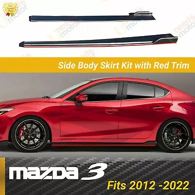 Fits Mazda Mazda3 2012-2022 Sedan 4-Door Black Red Trim Side Skirts Body Kit • $129.99