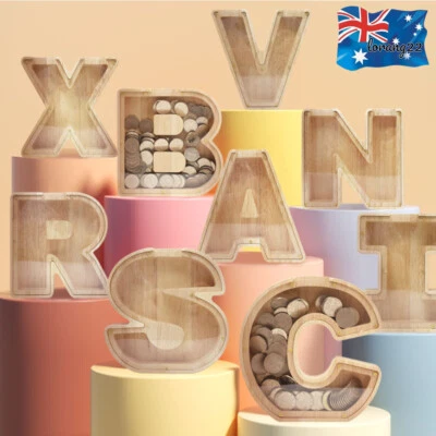 Wooden Piggy Bank Funny Letter/Guitar Coin Saving Money Box Kids Adults Gift AU~ • $15.25