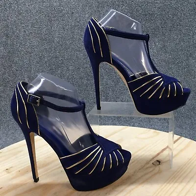 Truth Or Dare By Madonna Heels Womens 9 Casual Ankle Strappy Blue Suede Stiletto • $48.99