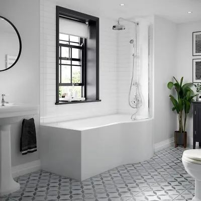Modern P Shaped Shower Bath Tub Front & End Bath Panel Shower Screen Bathroom • £232.95