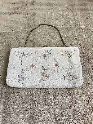 Vtg 60s Walborg White Hand Beaded Seed Bead Purse Made In Belgium Clutch Bag • $45